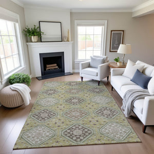 HomeRoots 9' X 12' Artichoke Green Floral Area Rug - Washable, Stain-Resistant, UV Protected for High Traffic Areas 693713