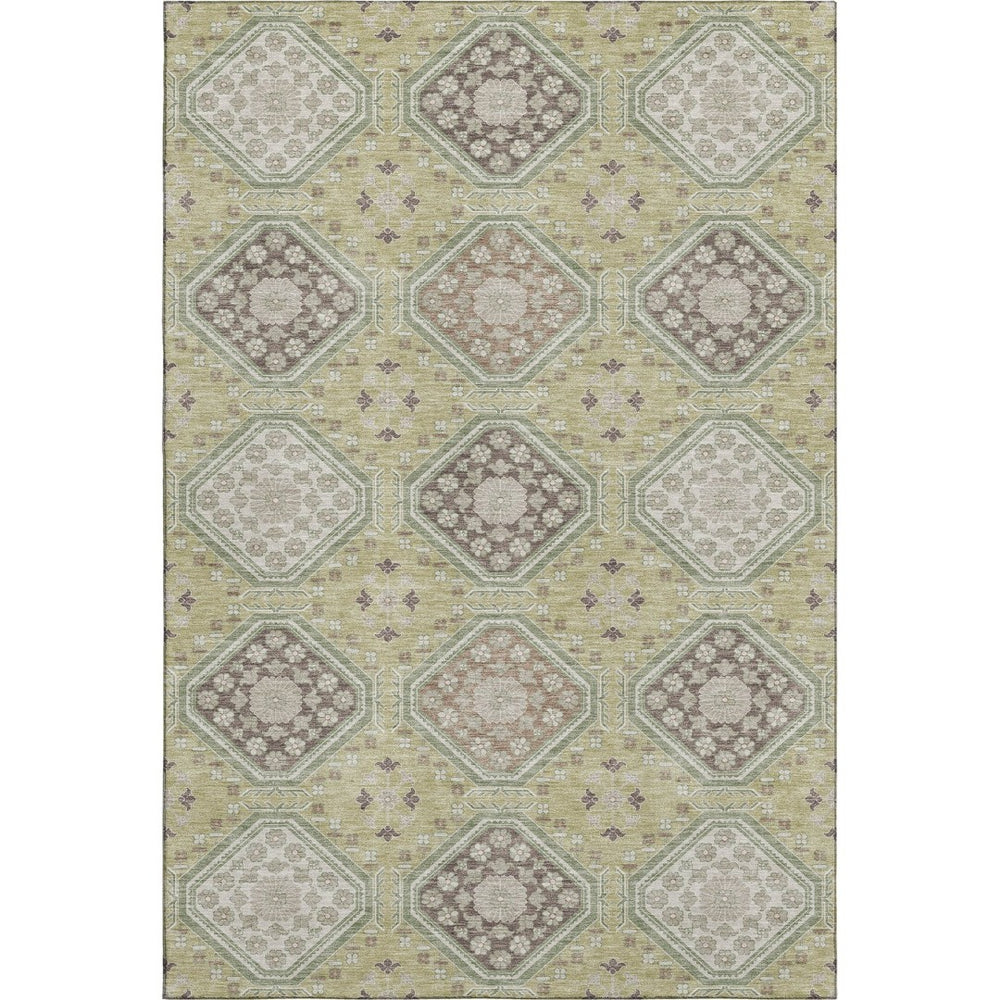 HomeRoots 9' X 12' Artichoke Green Floral Area Rug - Washable, Stain-Resistant, UV Protected for High Traffic Areas 693713