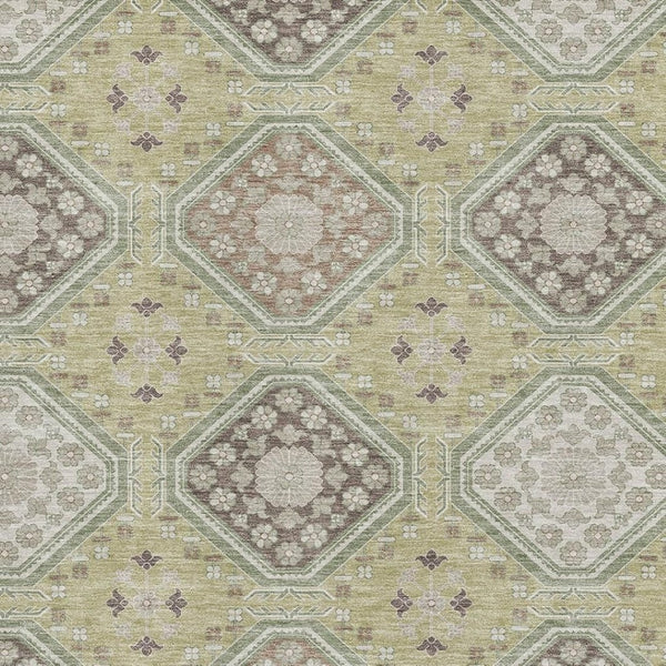 HomeRoots 9' X 12' Artichoke Green Floral Area Rug - Washable, Stain-Resistant, UV Protected for High Traffic Areas 693713