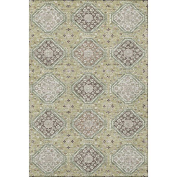 HomeRoots 9' X 12' Artichoke Green Floral Area Rug - Washable, Stain-Resistant, UV Protected for High Traffic Areas 693713