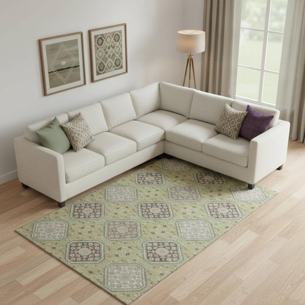 HomeRoots 10' Artichoke Green Floral Washable Area Rug – UV Protected, Durable, Easy-Care for Busy Homes 693714