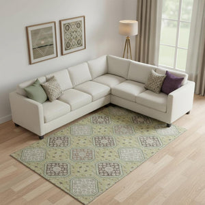 HomeRoots 10' Artichoke Green Floral Washable Area Rug – UV Protected, Durable, Easy-Care for Busy Homes 693714