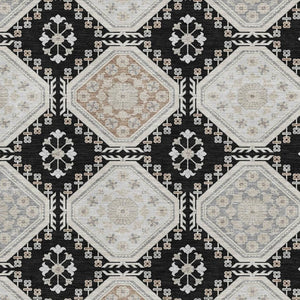HomeRoots 5' X 8' Elegant Black Silver Gray Floral Washable Area Rug with UV Protection for Busy Homes 693716