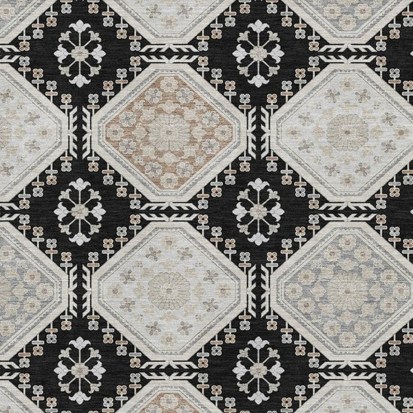 HomeRoots 5' X 8' Elegant Black Silver Gray Floral Washable Area Rug with UV Protection for Busy Homes 693716
