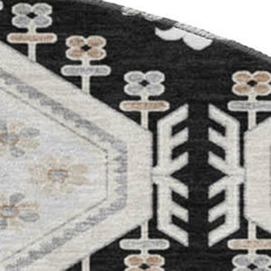 HomeRoots 8' X 8' Floral Washable Round Rug - Black, Silver & Gray with UV Protection for Busy Homes & Pets 693717