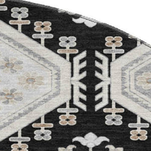 HomeRoots 8' X 8' Floral Washable Round Rug - Black, Silver & Gray with UV Protection for Busy Homes & Pets 693717