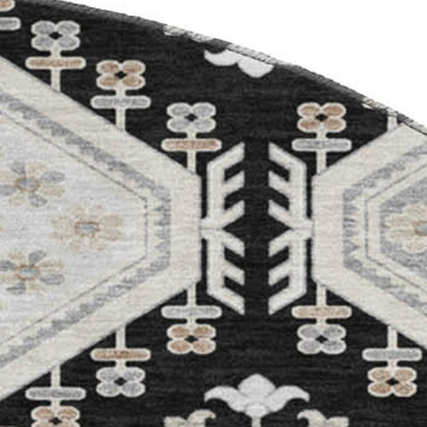 HomeRoots 8' X 8' Floral Washable Round Rug - Black, Silver & Gray with UV Protection for Busy Homes & Pets 693717