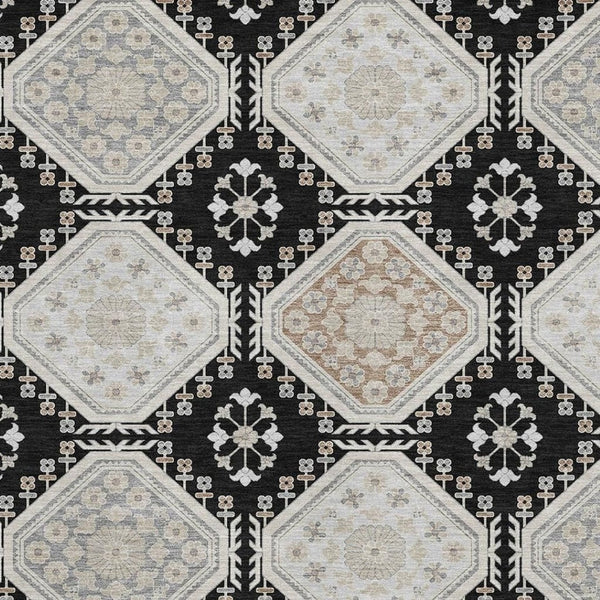 HomeRoots 8' Elegant Black, Silver & Gray Floral Washable Area Rug with UV Protection for Busy Homes 693718