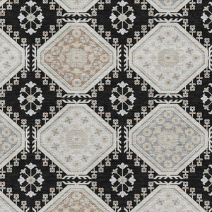 HomeRoots 9' X 12' Elegant Floral Area Rug in Black, Silver & Gray - Washable, UV Protected & Stain Resistant 693719