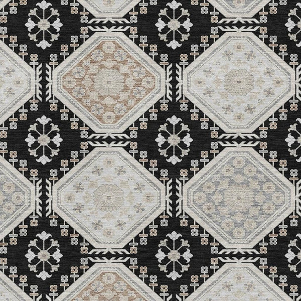 HomeRoots 9' X 12' Elegant Floral Area Rug in Black, Silver & Gray - Washable, UV Protected & Stain Resistant 693719