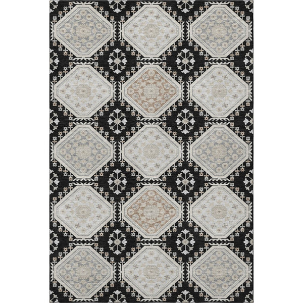 HomeRoots 9' X 12' Elegant Floral Area Rug in Black, Silver & Gray - Washable, UV Protected & Stain Resistant 693719