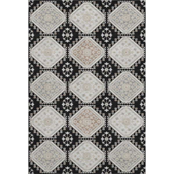 HomeRoots 10' X 14' Stylish Black Silver Gray Floral Area Rug – Durable, Washable, UV Protected & Stain Resistant 693720