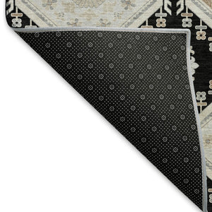 HomeRoots 10' X 14' Stylish Black Silver Gray Floral Area Rug – Durable, Washable, UV Protected & Stain Resistant 693720