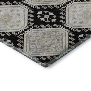 HomeRoots 10' X 14' Stylish Black Silver Gray Floral Area Rug – Durable, Washable, UV Protected & Stain Resistant 693720