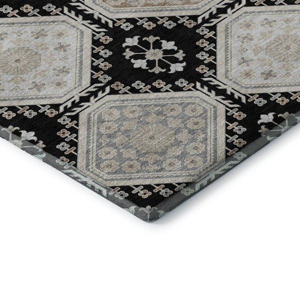 HomeRoots 10' X 14' Stylish Black Silver Gray Floral Area Rug – Durable, Washable, UV Protected & Stain Resistant 693720