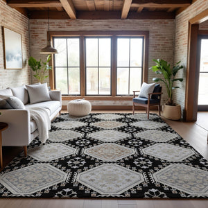 HomeRoots 10' X 14' Stylish Black Silver Gray Floral Area Rug – Durable, Washable, UV Protected & Stain Resistant 693720