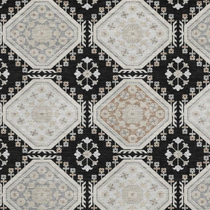 HomeRoots 10' X 14' Stylish Black Silver Gray Floral Area Rug – Durable, Washable, UV Protected & Stain Resistant 693720