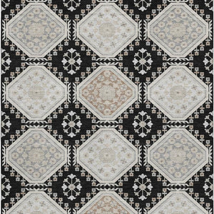 HomeRoots 10' X 14' Stylish Black Silver Gray Floral Area Rug – Durable, Washable, UV Protected & Stain Resistant 693720