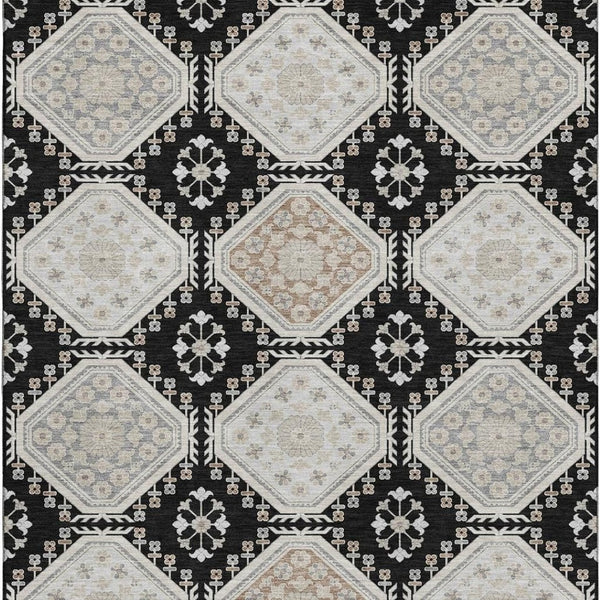 HomeRoots 10' X 14' Stylish Black Silver Gray Floral Area Rug – Durable, Washable, UV Protected & Stain Resistant 693720