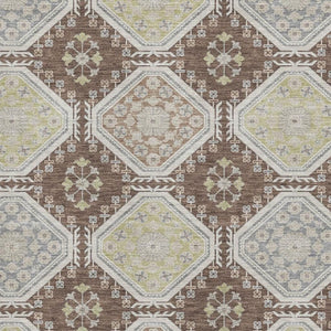 HomeRoots 5' X 8' Chocolate Beige & Blue Floral Area Rug - Durable, Washable, UV Protection & Non-Slip Backing 693722