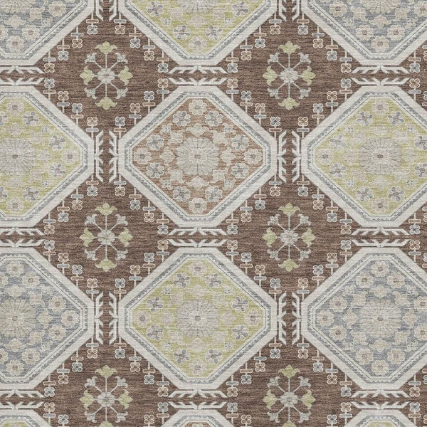 HomeRoots 5' X 8' Chocolate Beige & Blue Floral Area Rug - Durable, Washable, UV Protection & Non-Slip Backing 693722
