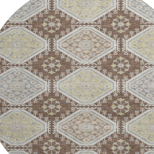 HomeRoots 8' X 8' Stylish Chocolate Beige and Blue Floral Round Rug - Washable, UV Protected & Durable Design 693723
