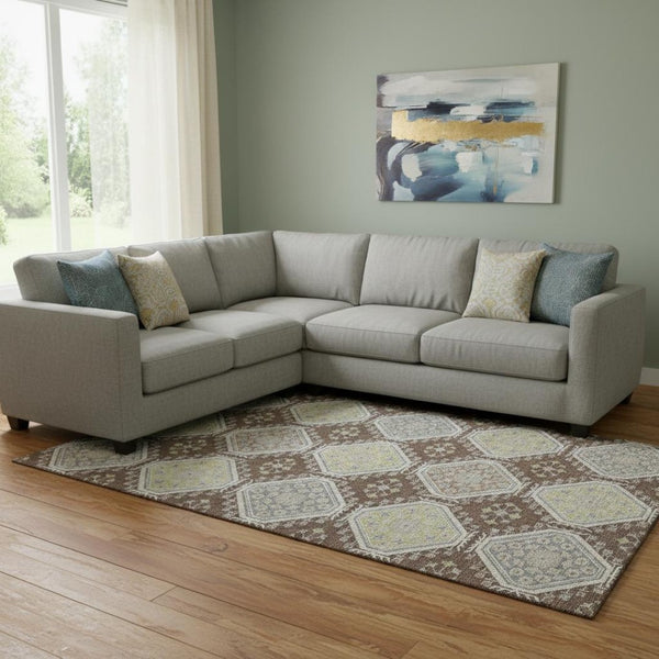 HomeRoots 8' Chocolate Beige and Blue Floral Area Rug - Washable, UV Protected, Durable for High-Traffic Spaces 693724