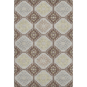 HomeRoots 8' Chocolate Beige and Blue Floral Area Rug - Washable, UV Protected, Durable for High-Traffic Spaces 693724