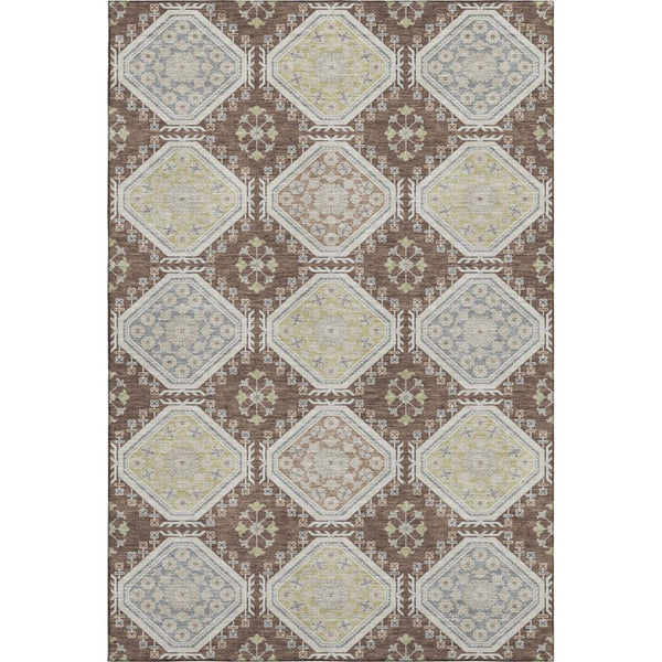 HomeRoots 8' Chocolate Beige and Blue Floral Area Rug - Washable, UV Protected, Durable for High-Traffic Spaces 693724