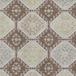 HomeRoots 8' Chocolate Beige and Blue Floral Area Rug - Washable, UV Protected, Durable for High-Traffic Spaces 693724