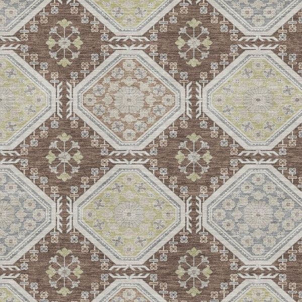 HomeRoots 8' Chocolate Beige and Blue Floral Area Rug - Washable, UV Protected, Durable for High-Traffic Spaces 693724