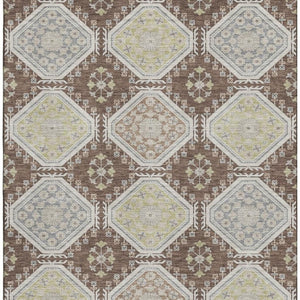 HomeRoots 8' Chocolate Beige and Blue Floral Area Rug - Washable, UV Protected, Durable for High-Traffic Spaces 693724