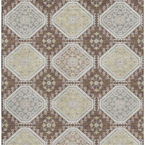 HomeRoots 8' Chocolate Beige and Blue Floral Area Rug - Washable, UV Protected, Durable for High-Traffic Spaces 693724