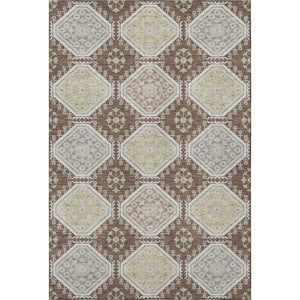 HomeRoots 9' X 12' Washable Floral Area Rug in Chocolate Beige & Blue – Durable, Stain Resistant, UV Protected! 693725
