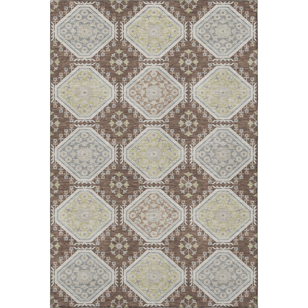 HomeRoots 9' X 12' Washable Floral Area Rug in Chocolate Beige & Blue – Durable, Stain Resistant, UV Protected! 693725