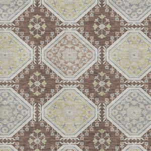 HomeRoots 10' X 14' Floral Area Rug in Chocolate Beige & Blue – Washable, UV-Protected, Perfect for Families! 693726
