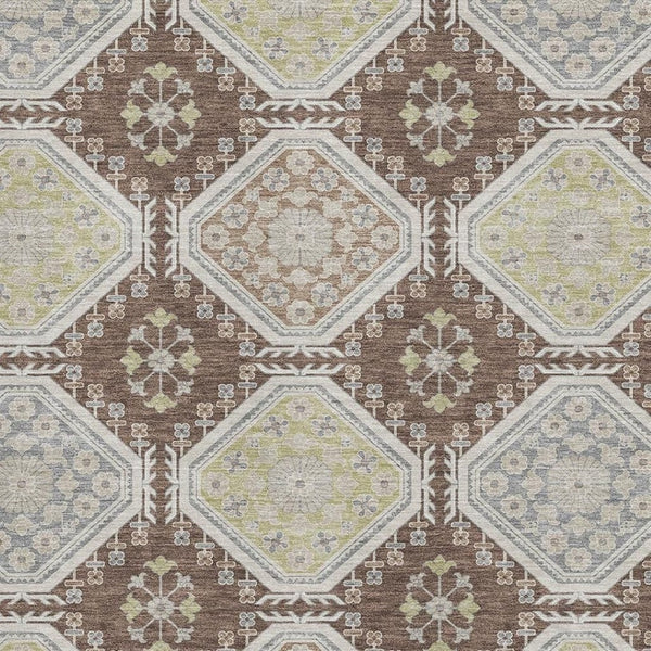 HomeRoots 10' X 14' Floral Area Rug in Chocolate Beige & Blue – Washable, UV-Protected, Perfect for Families! 693726