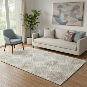 HomeRoots 5' X 8' Floral Area Rug in Ivory, Brown & Gray – Washable, UV Protected, Stain Resistant & Soft! 693728