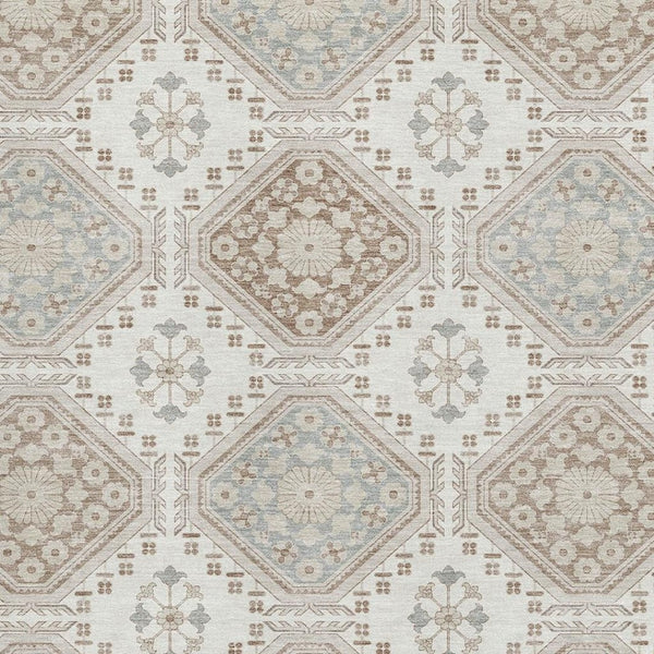 HomeRoots 5' X 8' Floral Area Rug in Ivory, Brown & Gray – Washable, UV Protected, Stain Resistant & Soft! 693728