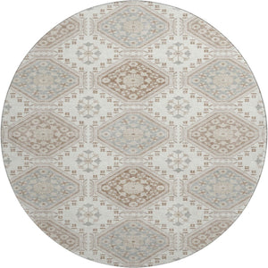 HomeRoots 8' X 8' Washable Round Rug with Floral Design in Ivory, Brown & Gray - UV Protected & Durable! 693729