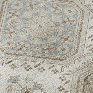 HomeRoots 8' X 8' Washable Round Rug with Floral Design in Ivory, Brown & Gray - UV Protected & Durable! 693729