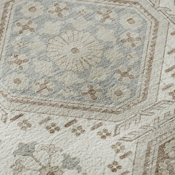 HomeRoots 8' X 8' Washable Round Rug with Floral Design in Ivory, Brown & Gray - UV Protected & Durable! 693729