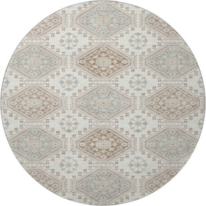 HomeRoots 8' X 8' Washable Round Rug with Floral Design in Ivory, Brown & Gray - UV Protected & Durable! 693729