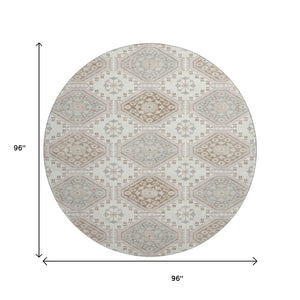 HomeRoots 8' X 8' Washable Round Rug with Floral Design in Ivory, Brown & Gray - UV Protected & Durable! 693729