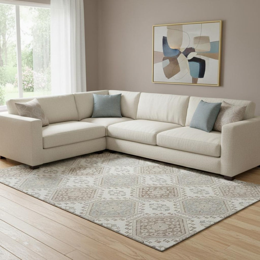 HomeRoots 8' Elegant Ivory Brown and Gray Floral Washable Area Rug – UV Protected, Non-Slip, Easy Care Design 693730