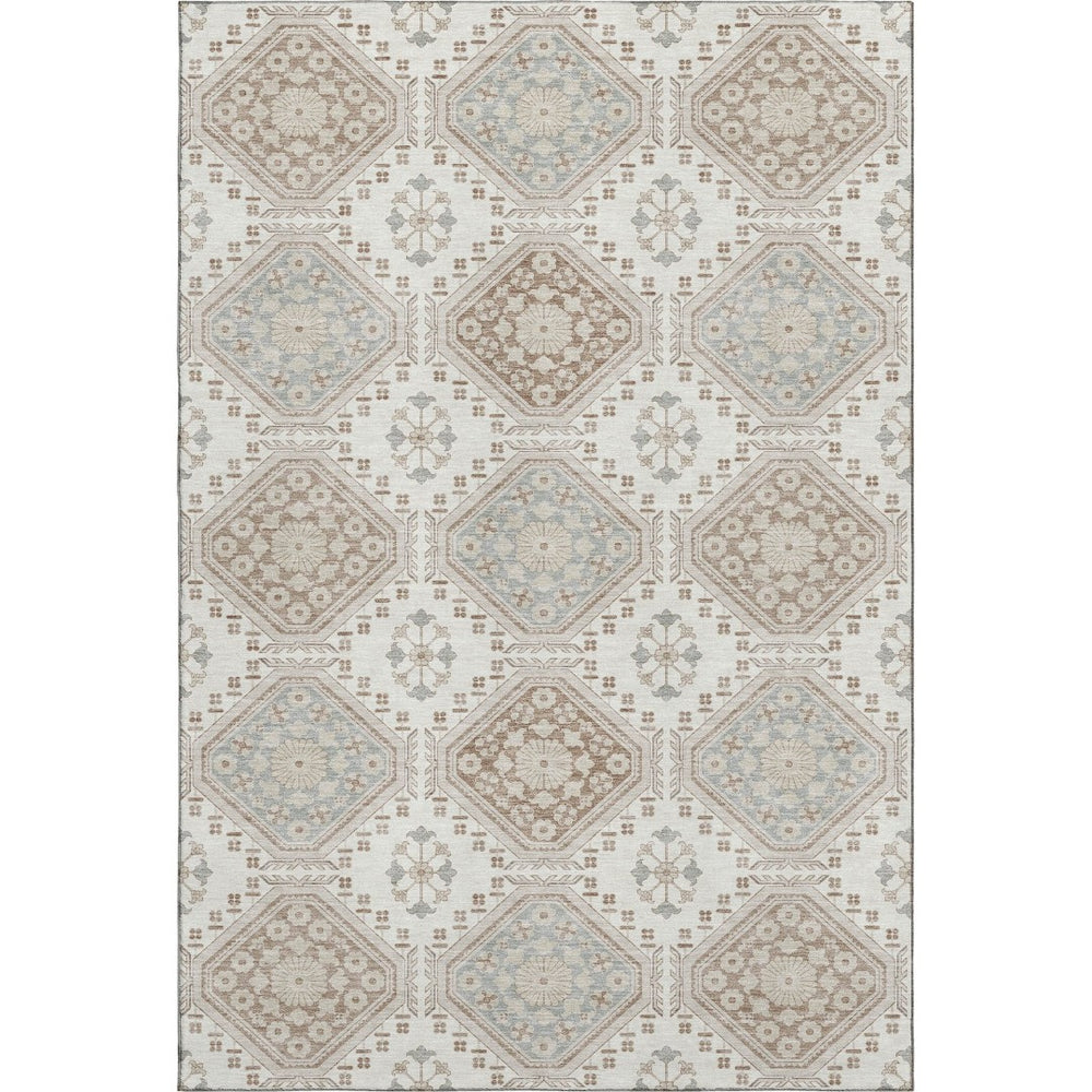 HomeRoots 8' Elegant Ivory Brown and Gray Floral Washable Area Rug – UV Protected, Non-Slip, Easy Care Design 693730