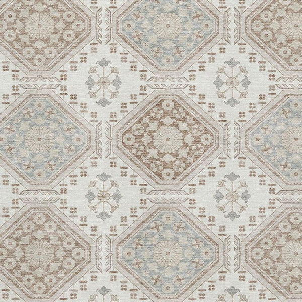 HomeRoots 8' Elegant Ivory Brown and Gray Floral Washable Area Rug – UV Protected, Non-Slip, Easy Care Design 693730