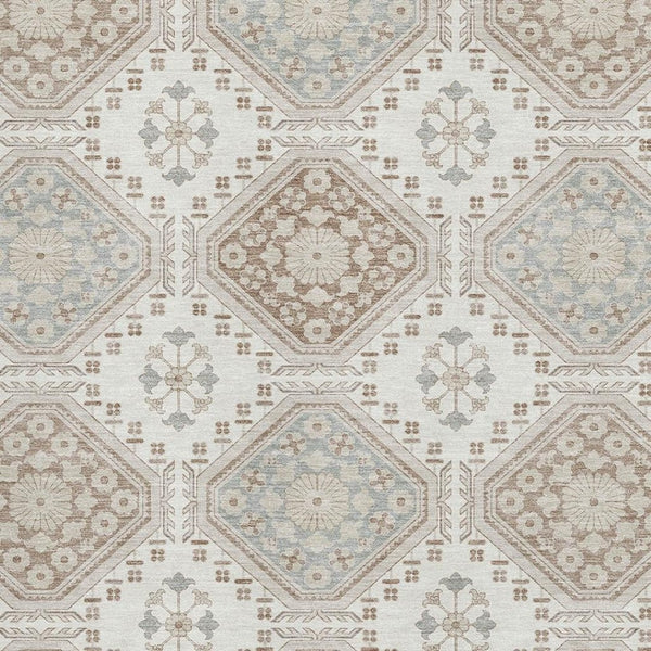 HomeRoots 9' X 12' Elegant Floral Area Rug in Ivory, Brown & Gray - Washable, UV-Protected, Non-Slip Backing! 693731