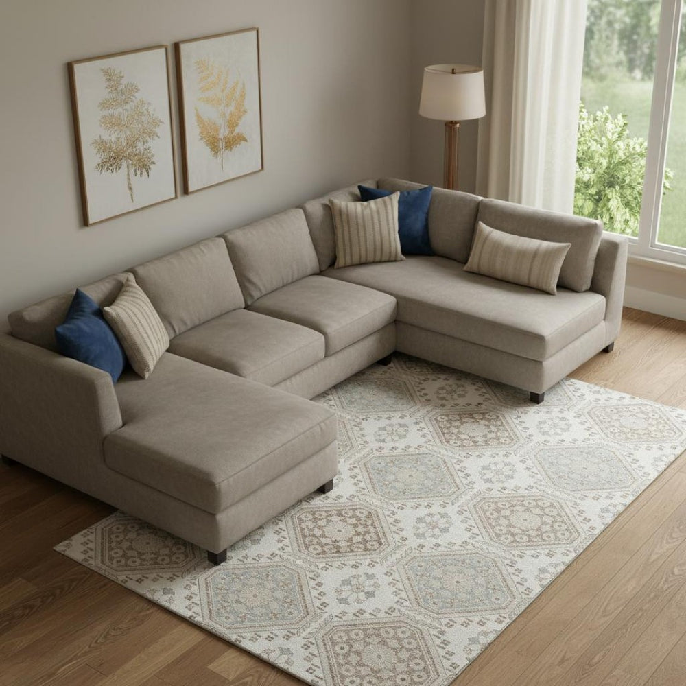 HomeRoots 10' X 14' Ivory Brown & Gray Floral Area Rug - Washable, UV-Protected, Family-Friendly Design 693732