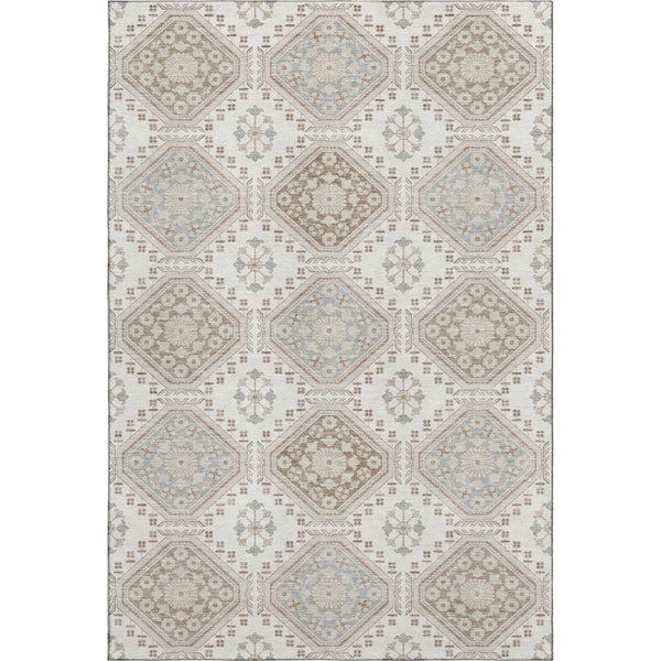 HomeRoots 10' X 14' Ivory Brown & Gray Floral Area Rug - Washable, UV-Protected, Family-Friendly Design 693732